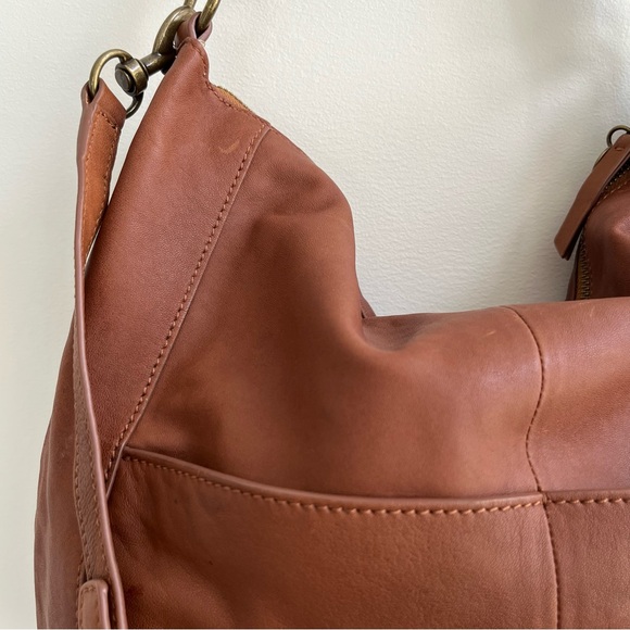 Lucky Brand Vala Brown Leather Braided Woven Strap Slouchy Hobo Shoulder Bag - Picture 10 of 11